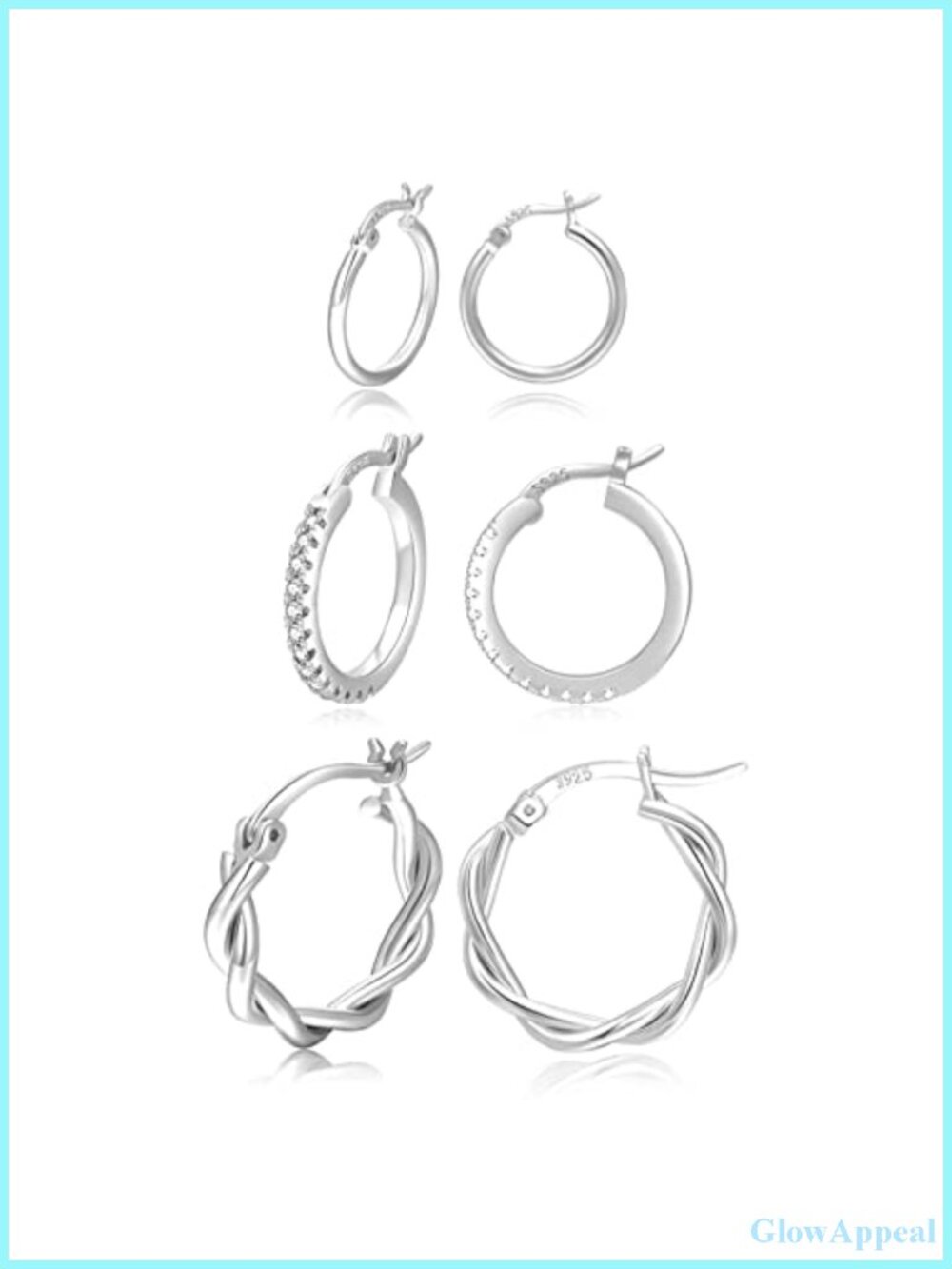 Sterling Silver Hoop Earrings Set 3 Pairs Hypoallergenic Small